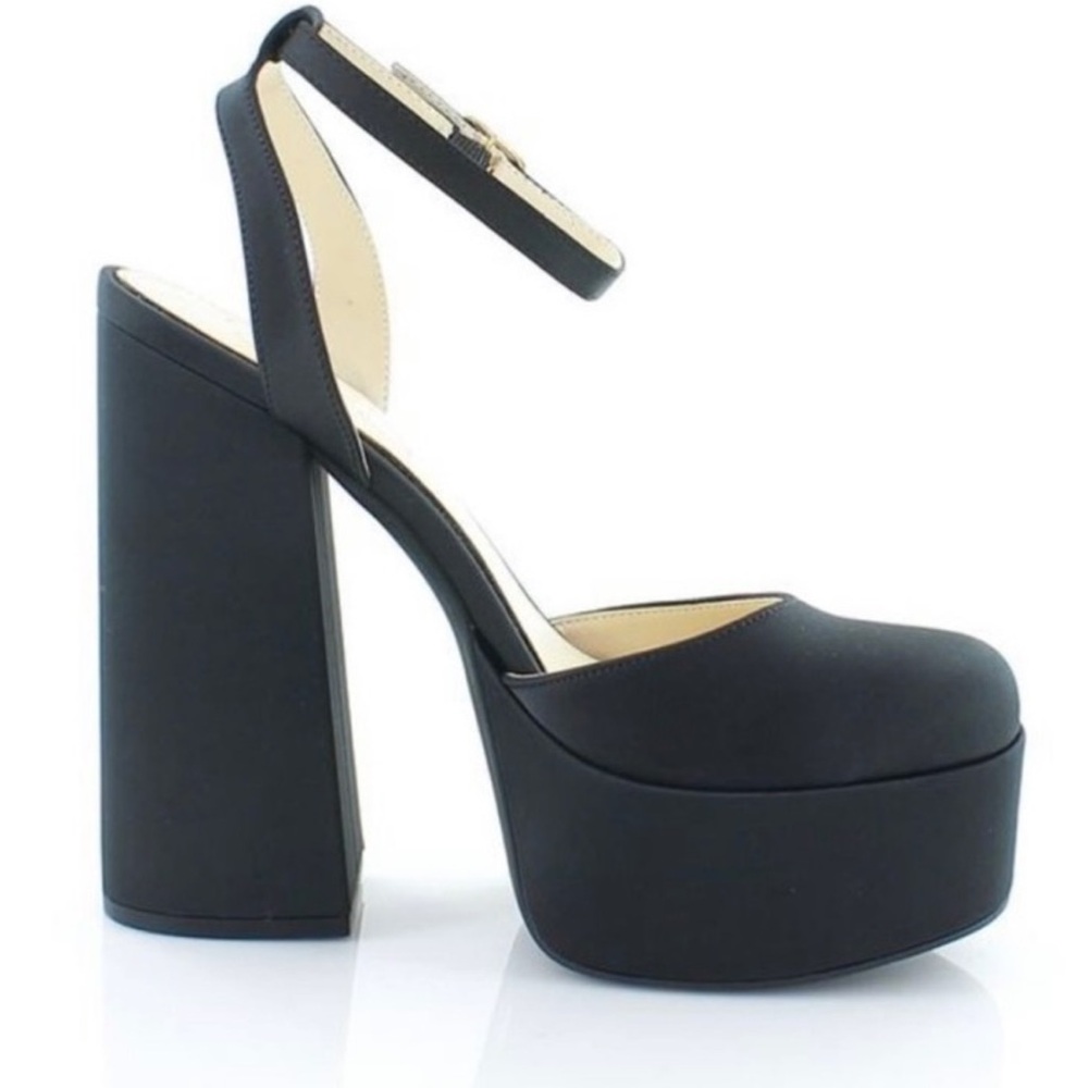 Jessica Simpson Black Satin Platform Ankle Strap Heel
